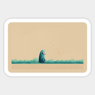 Green One Eyed Monster Taking a Stroll Sticker